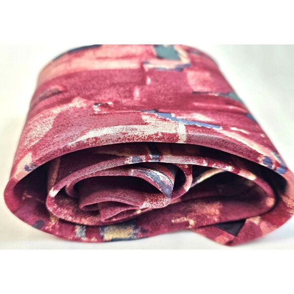 Vtg John Henry Abstract Design Tie Burgundy Multicolor 100% Italian Silk USA - Picture 3 of 6